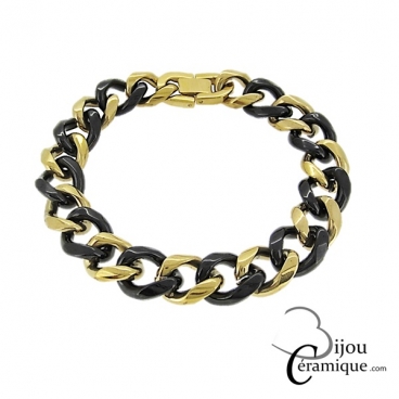 Bracelet maille gourmette en céramique noire et acier doré