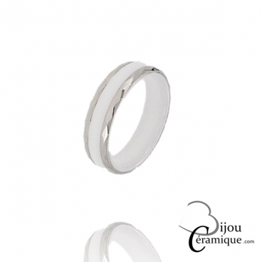 Bague Femme céramique blanche et acier
