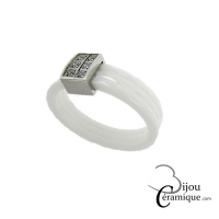 Bague 3 anneaux céramique facettée blanche