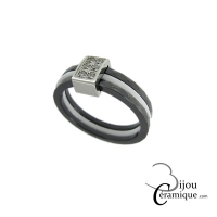 Bague 3 anneaux céramique facettée bicolore