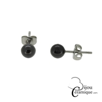 Boucles d'oreilles acier boule céramique noire