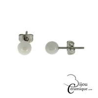 Boucles d'oreilles acier boule céramique blanche